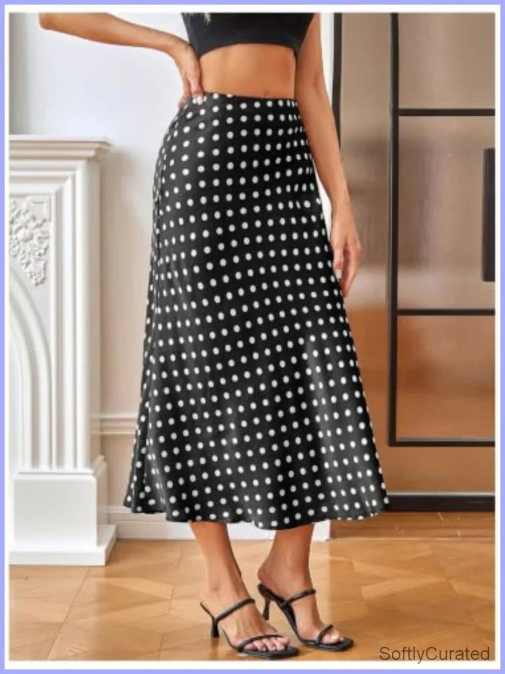 Polka Dots Satin Ruffle Pencil Maxi Skirt High Waist Flowy Summer